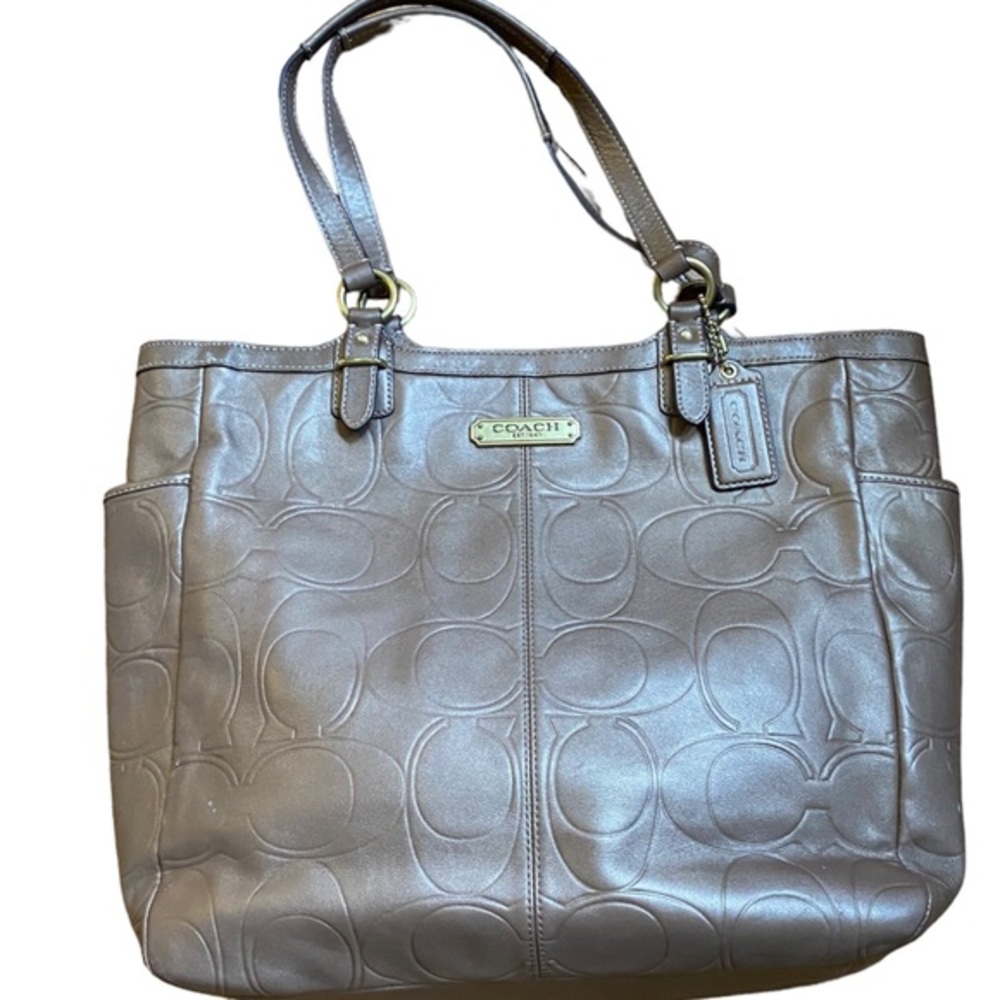 Rare!Coach Gallery Embossed Top Handle Leather Shoulder Handbag In Copper F20742